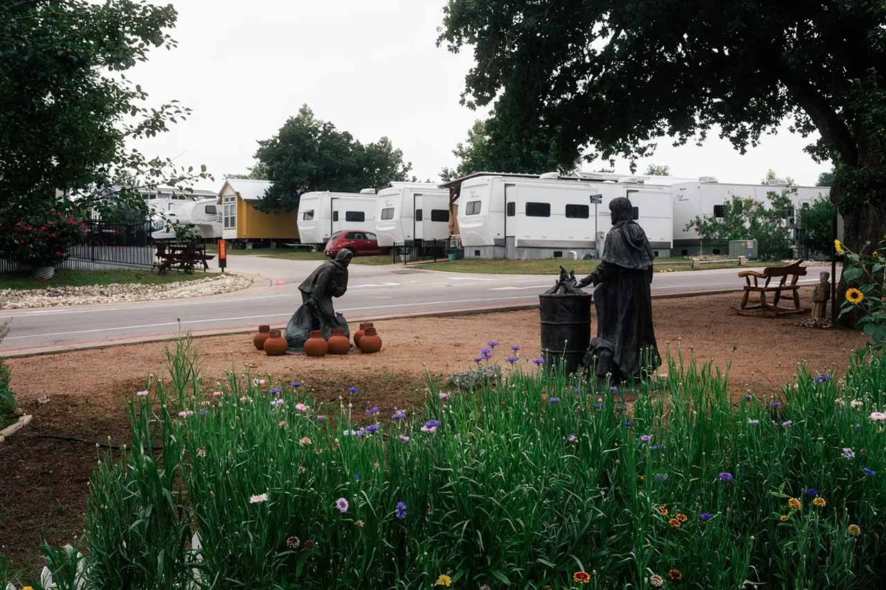 Travel trailers serve as residences at Community First! Village in Austin, Texas on May 12, 2023.