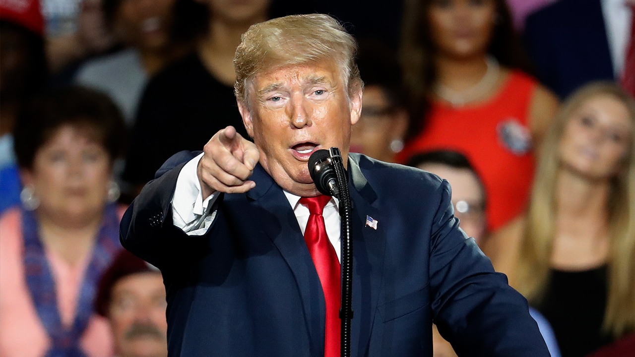 President Donald Trump speaking at a rally