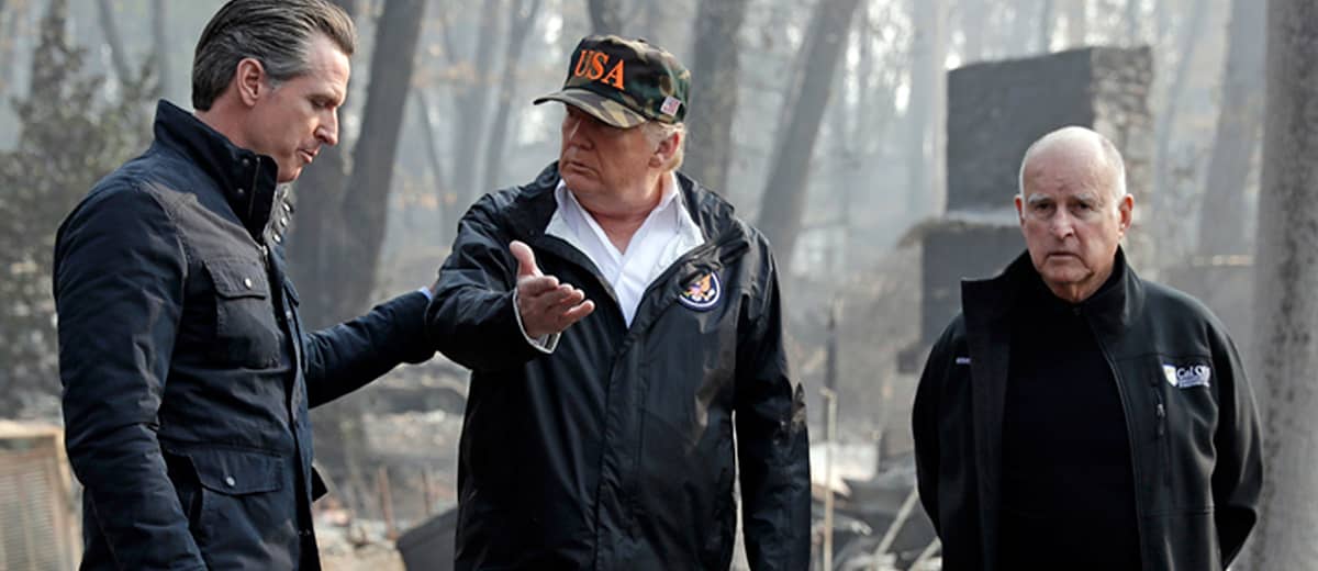 Photo of Trump, Newsom and Brown at the scene of the Camp Fire