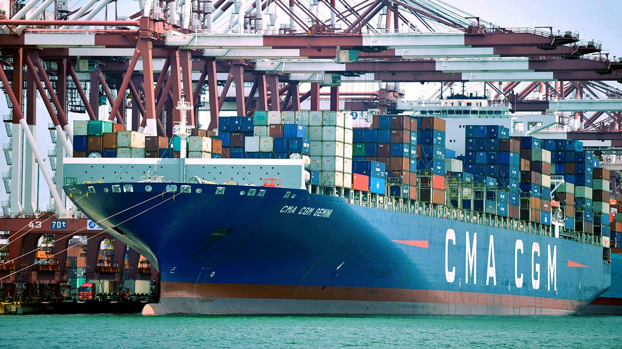 Photo of a container ship docked in China