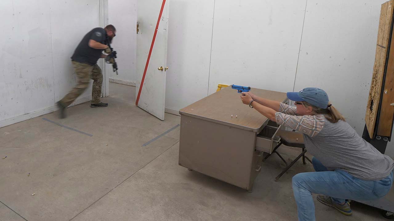 A Utah school teacher training for an active shooter situation