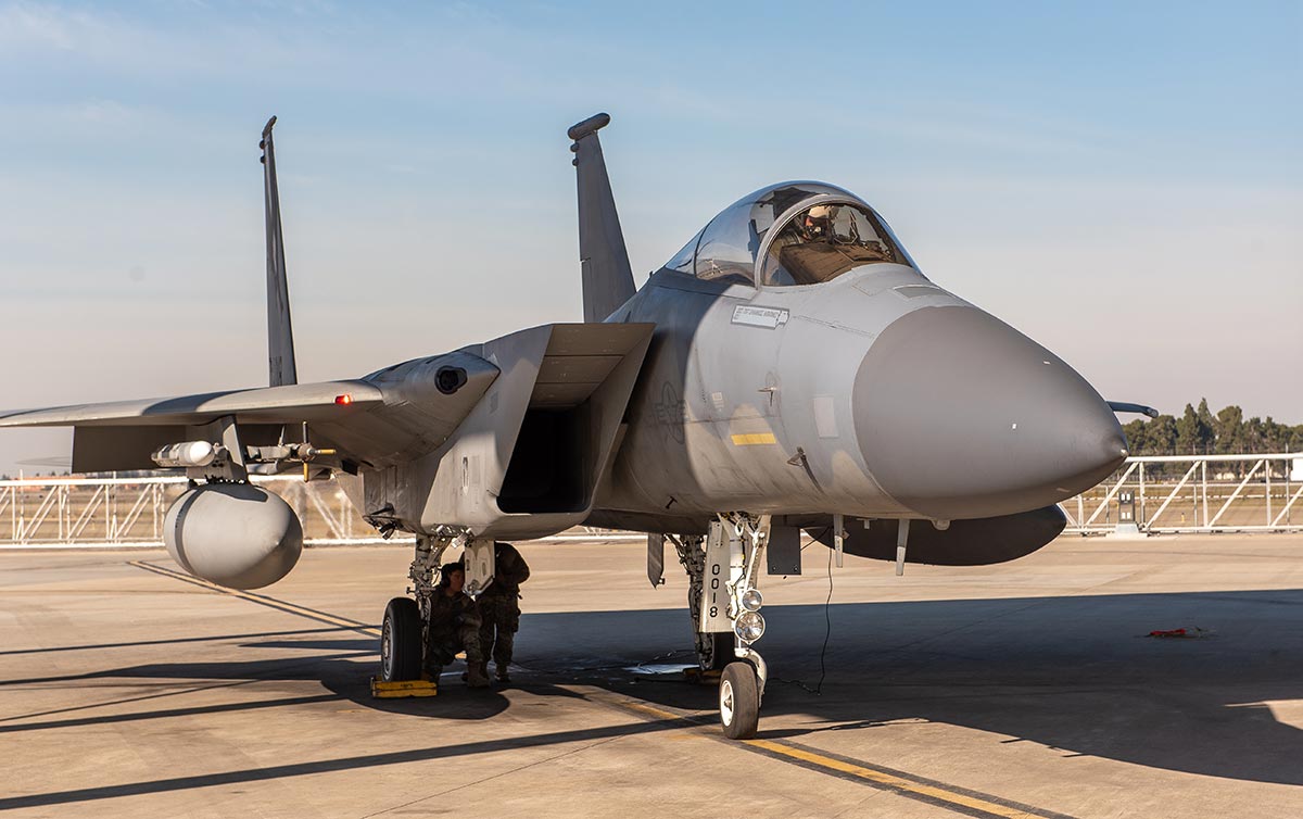 F-15 fighter parked at Fresno base.