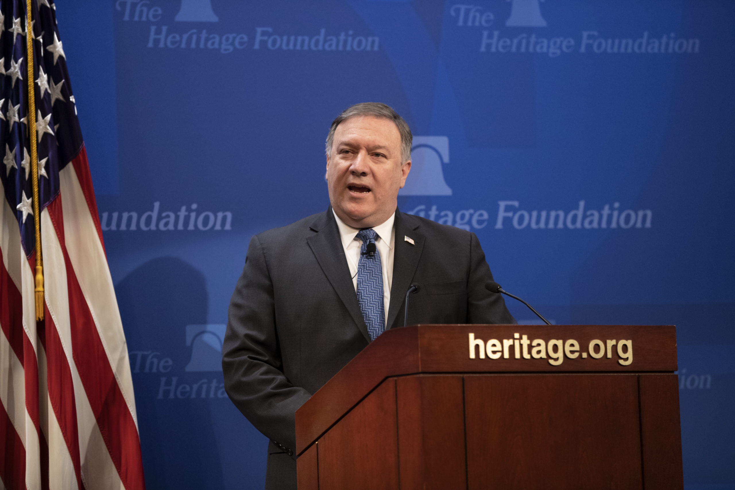 Secretary of State Mike Pompeo speaks at the Heritage Foundation.