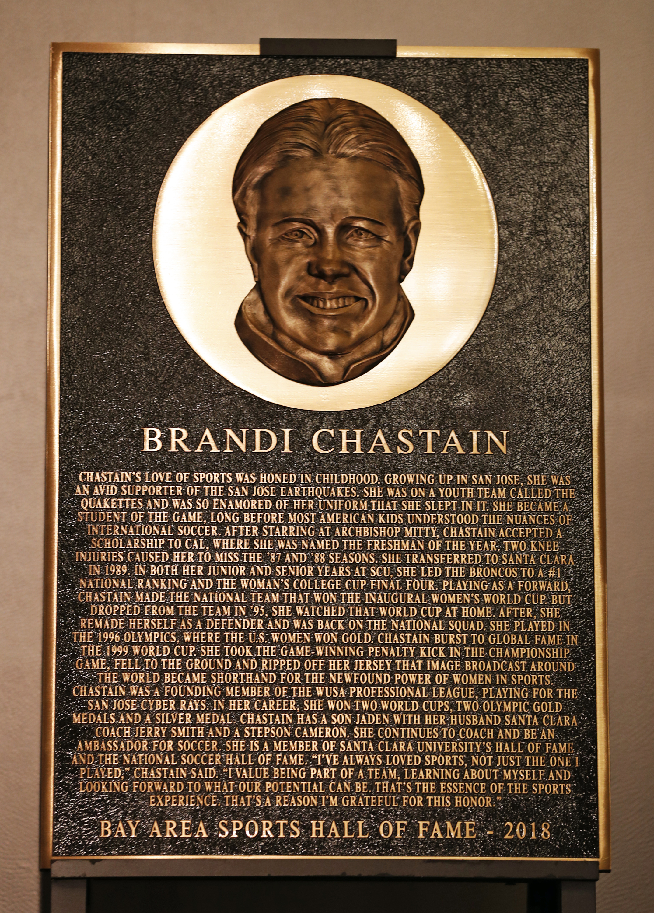 Brandi Chastain's Bay Area Hall of Fame Plaque