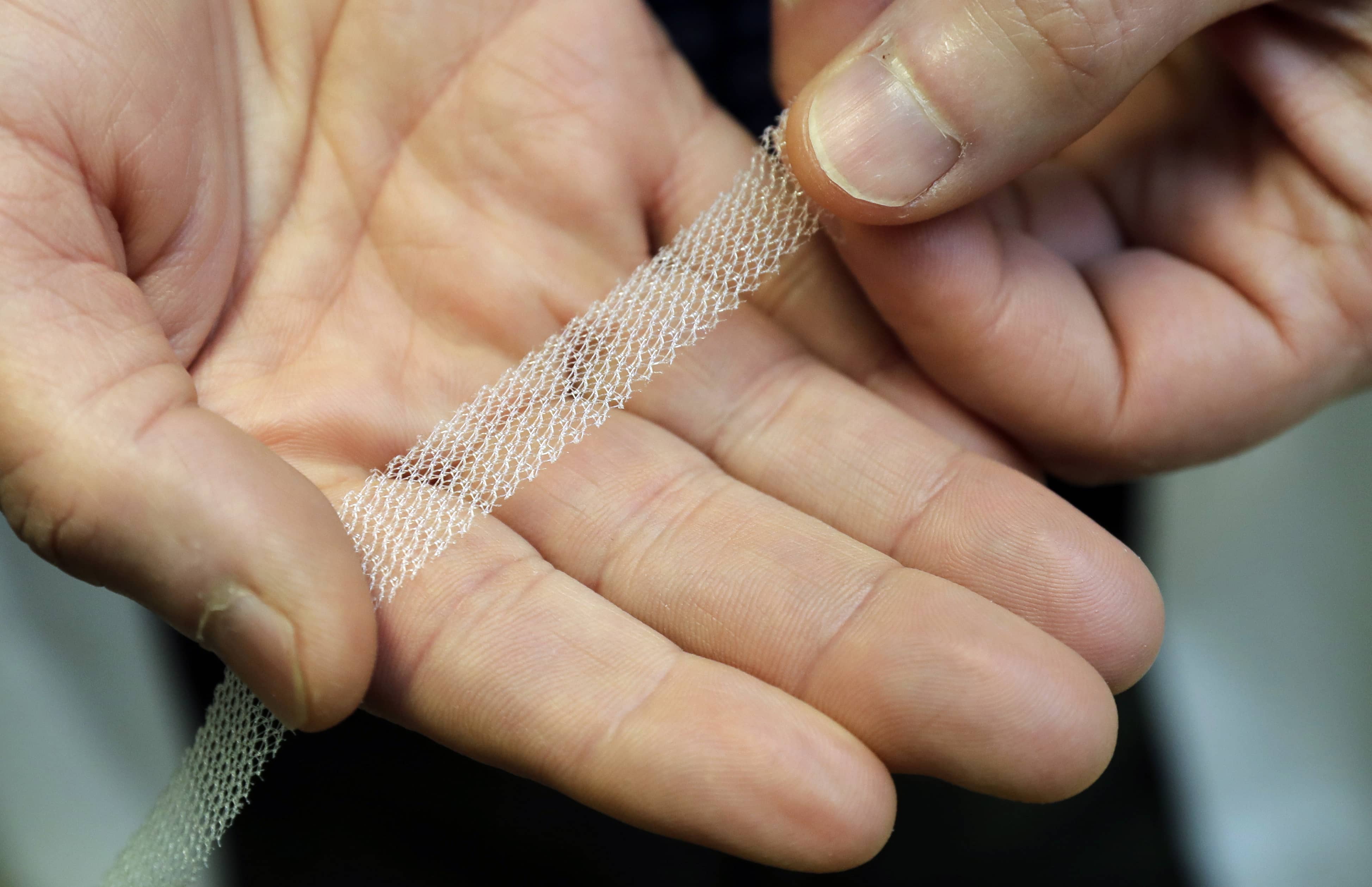 Photo of a sample of transvaginal mesh