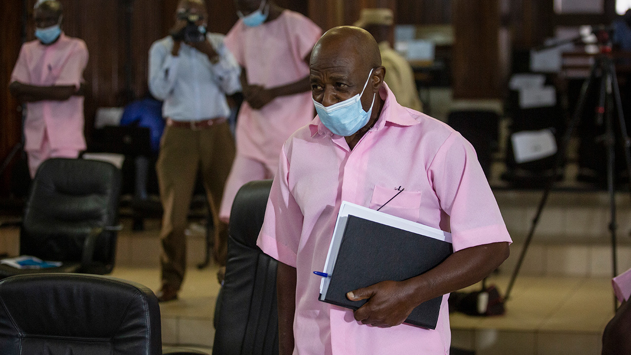 Paul Rusesabagina, attends a court hearing in Kigali, Rwanda, Friday Feb. 26, 2021.
