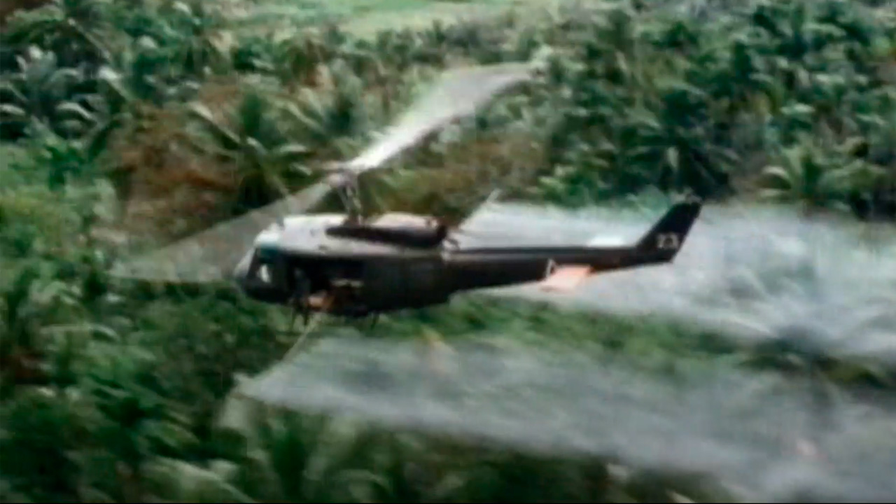 Screen image of Agent Orange spraying in Vietnam