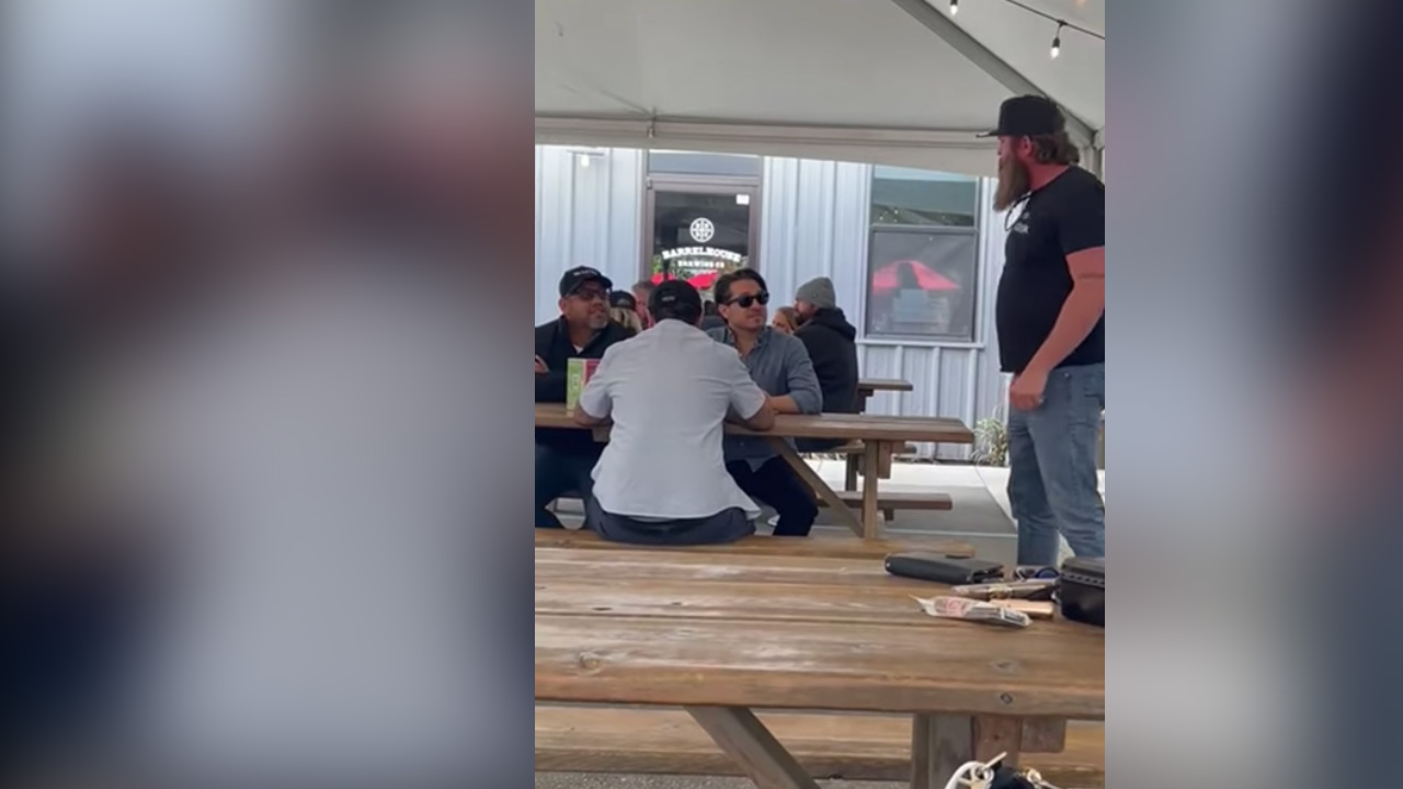 Conservative Fresno activist Ben Martin confronts Fresno City Councilmember Miguel Arias at a Central Coast restaurant on Sunday, April 11, 2021.