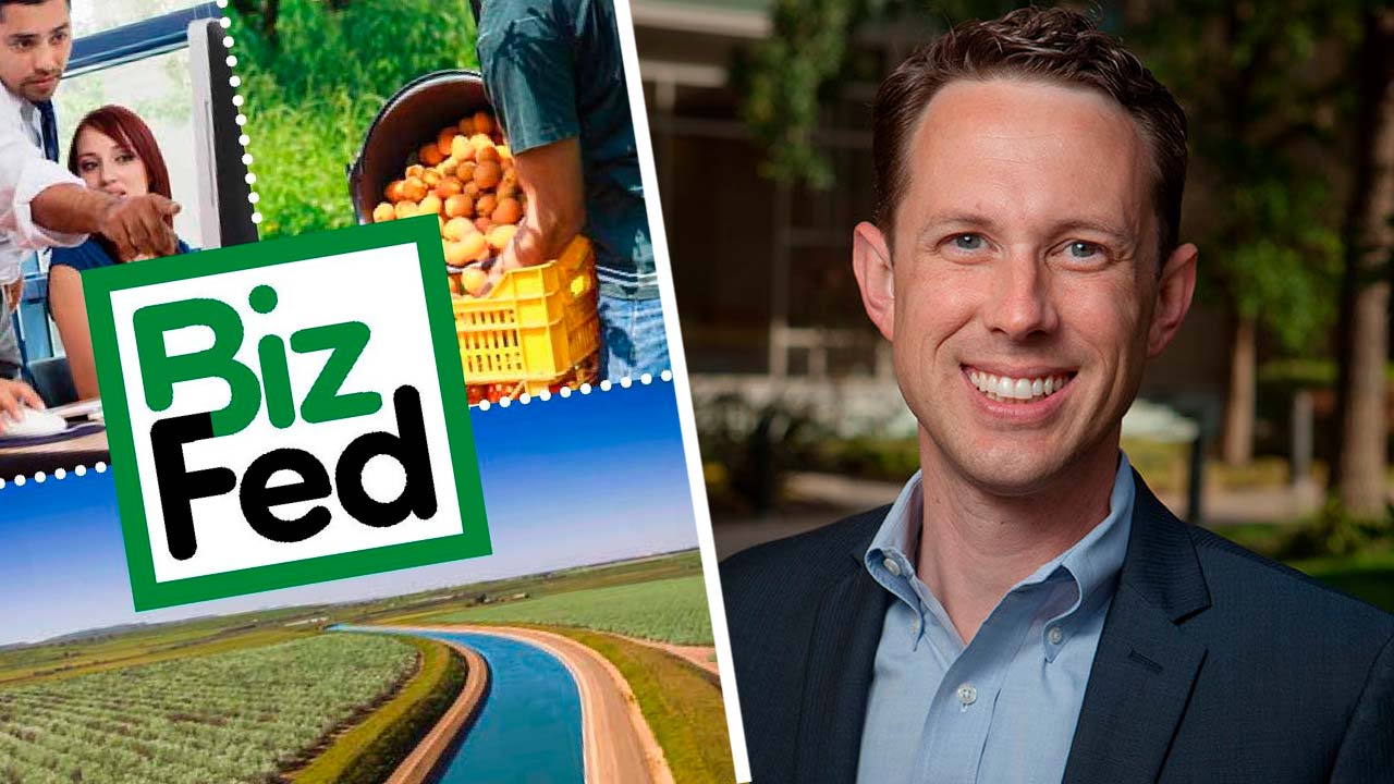 Composite image of the BizFed Central Valley logo and new executive director Clint Olivier