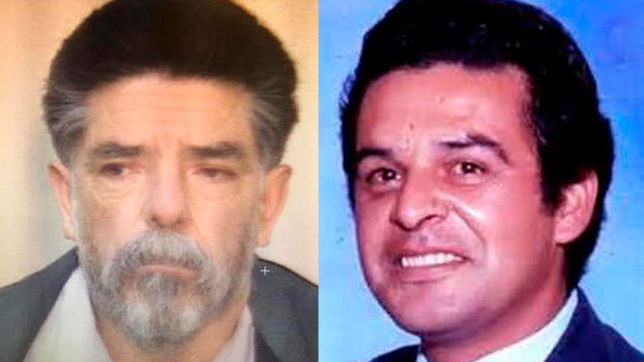 Portraits of slain DEA agent Enrique "Kiki" Camarena and alleged killer Ezequiel Godinez Cervantes