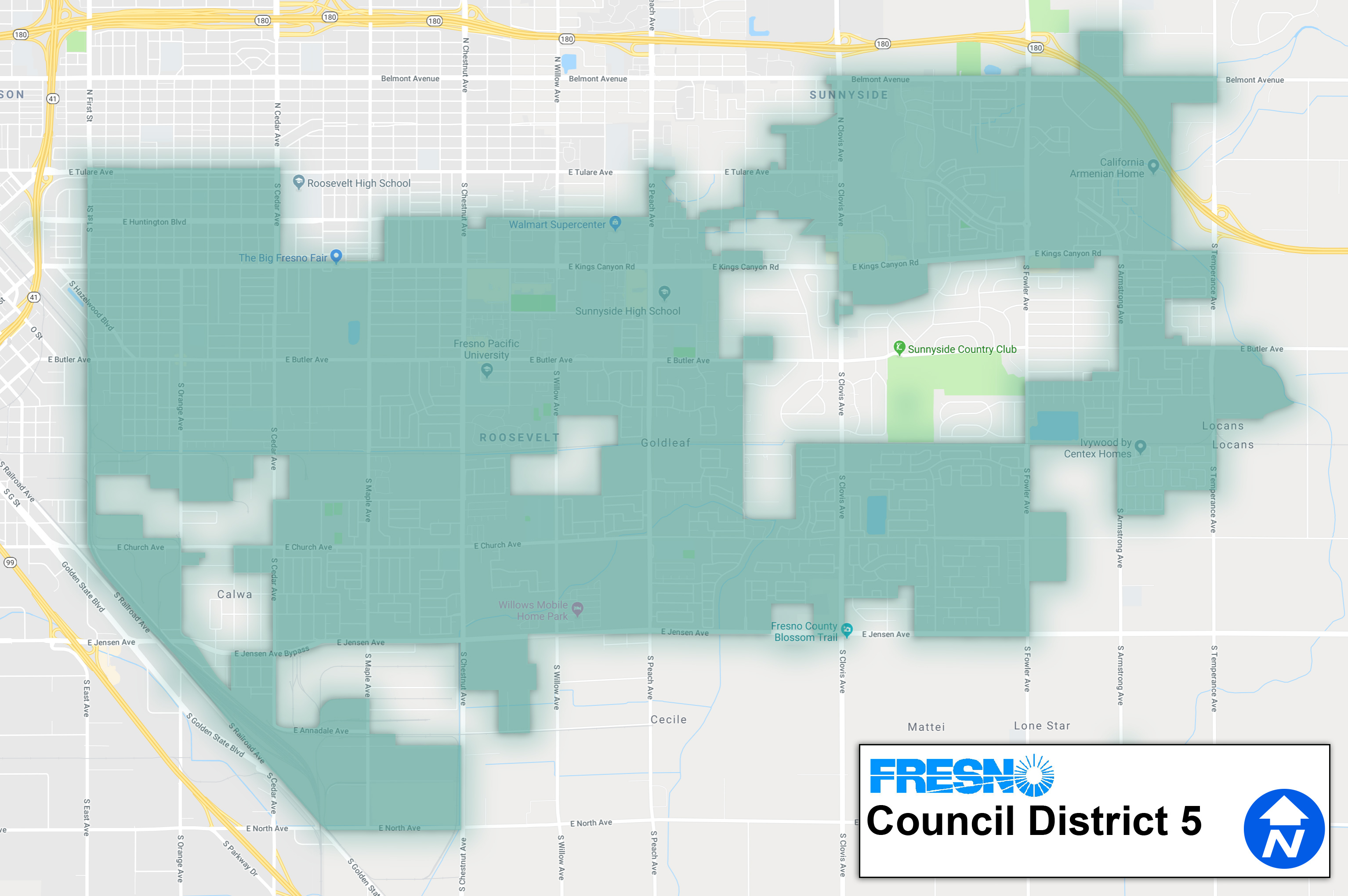 Map of Fresno City Council District 5