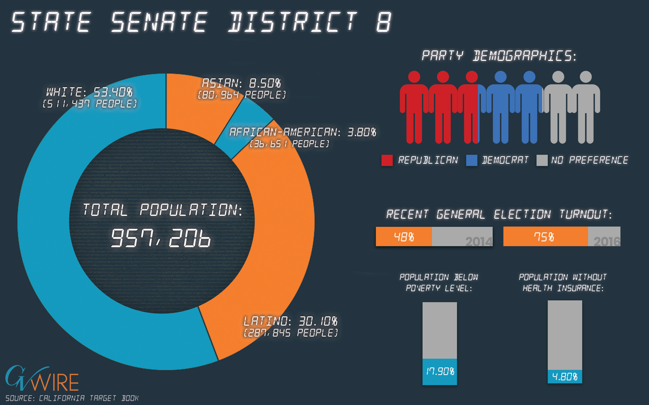 Infographic showing State Senate 8 population demographics