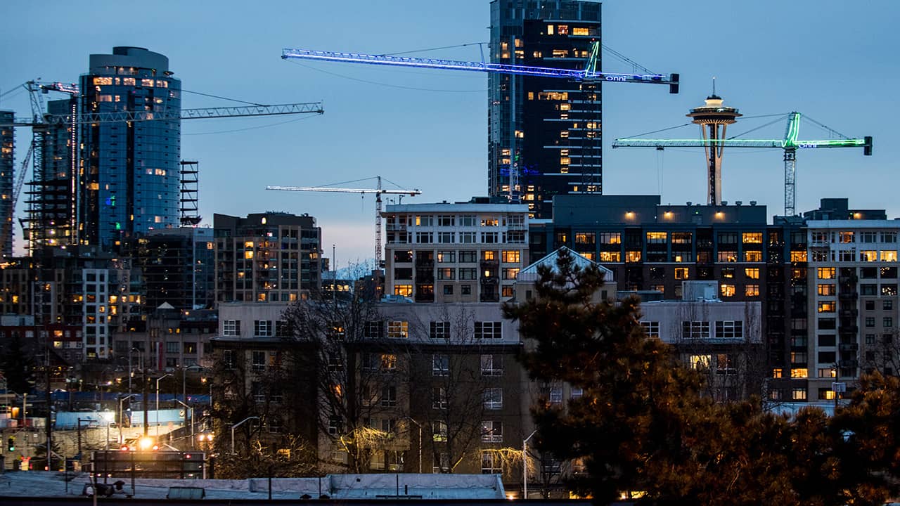 Photo of cranes in the Seattle skyline
