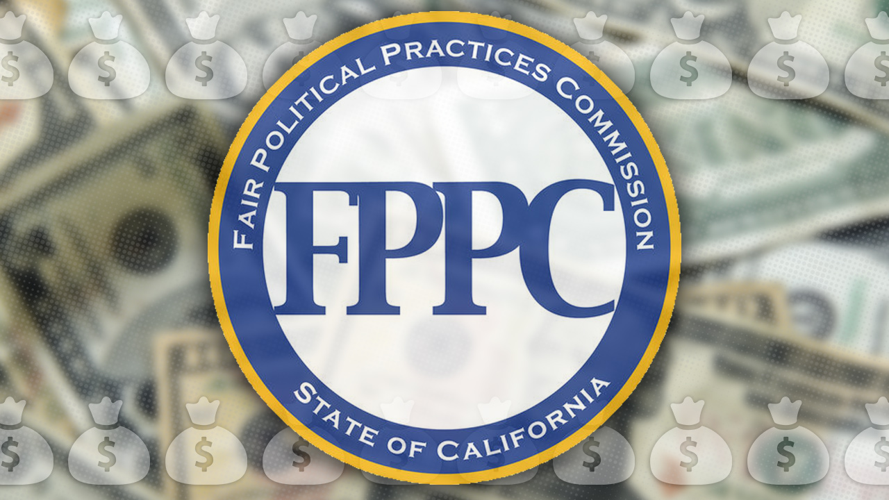 Photo Illustration with Fair Political Practices Commission logo and money