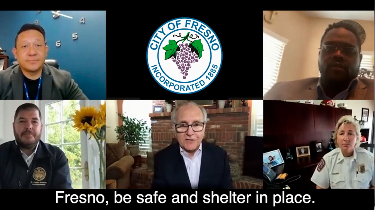 Collage of Fresno area leaders with COVID-19 message