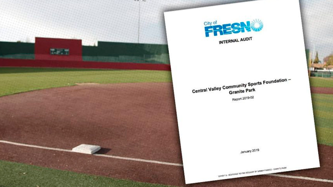 Composite of audit documents and a playing field at Granite Park.