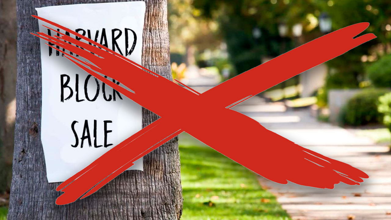 Image of an X out of the Harvard Block Sale in Fresno, California