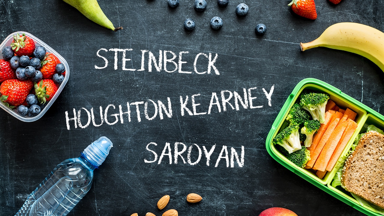 Photo Illustration of health school lunch against a chalkboard