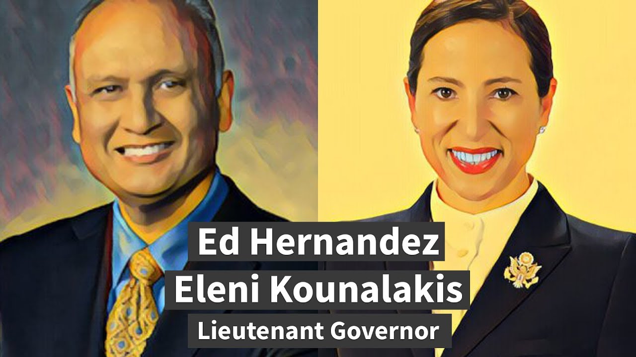 Illustration of Ed Hernandez and Eleni Kounalakis