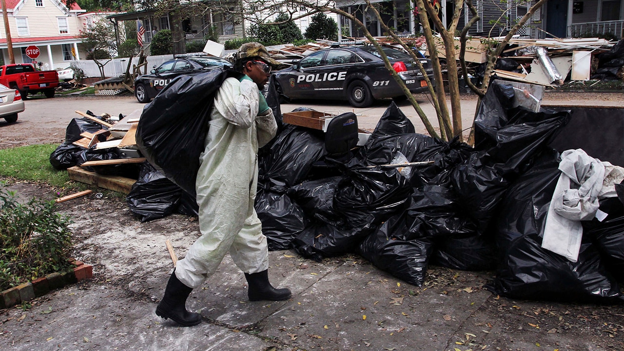 Photo of relief services clearing debris