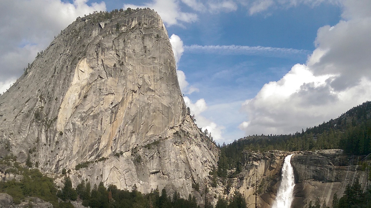 Photo of Nevada Fall near Liberty Cap as seen from the John Muir Trail in Yosemite National Park