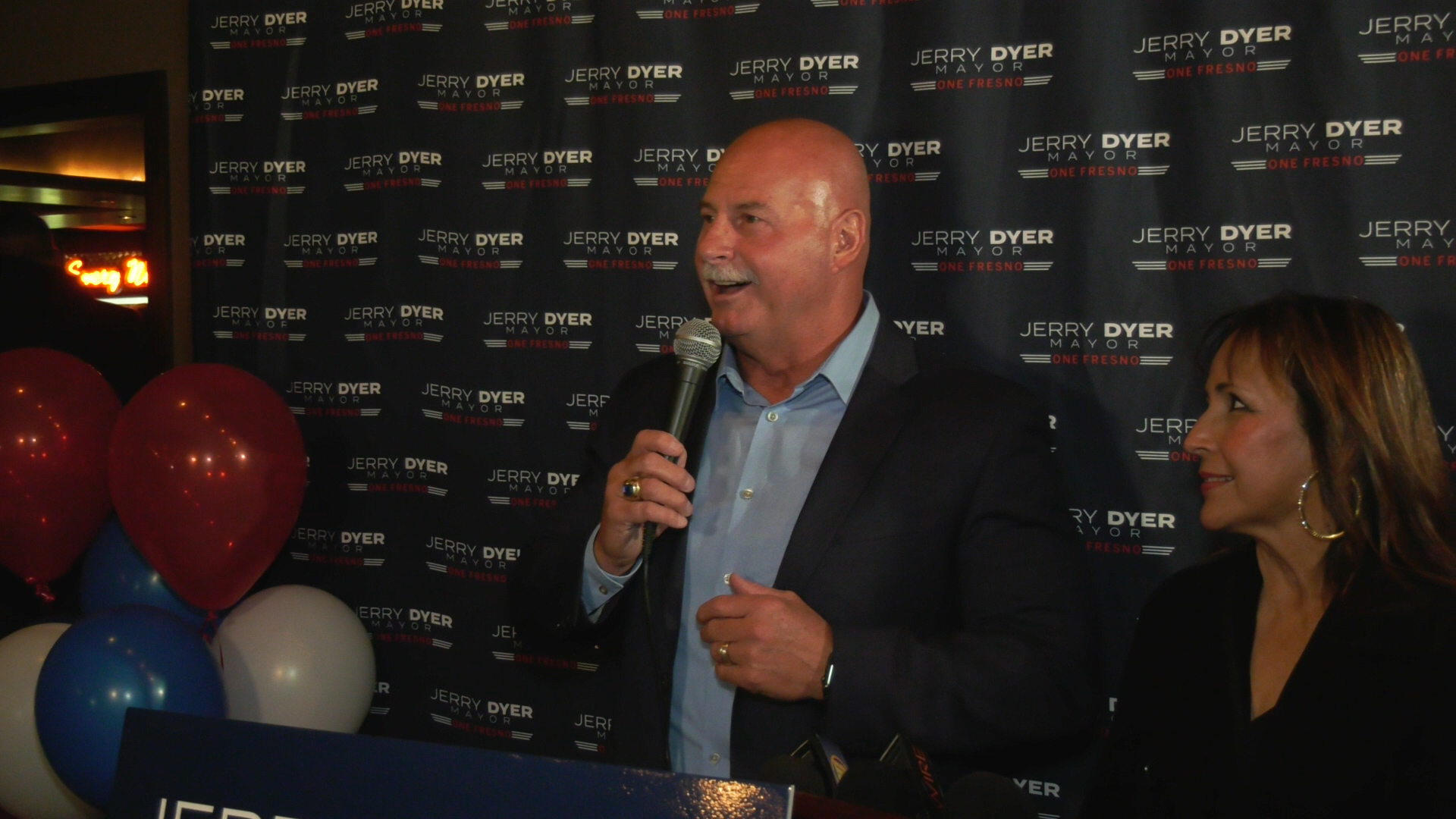 Photo of Jerry Dyer talking to his supporters at the Elbow Room