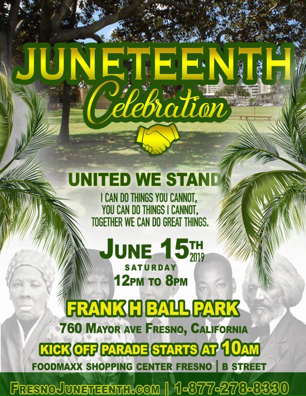 Flyer of the Fresno Juneteenth celebration on Saturday, June 15ySaturday, 