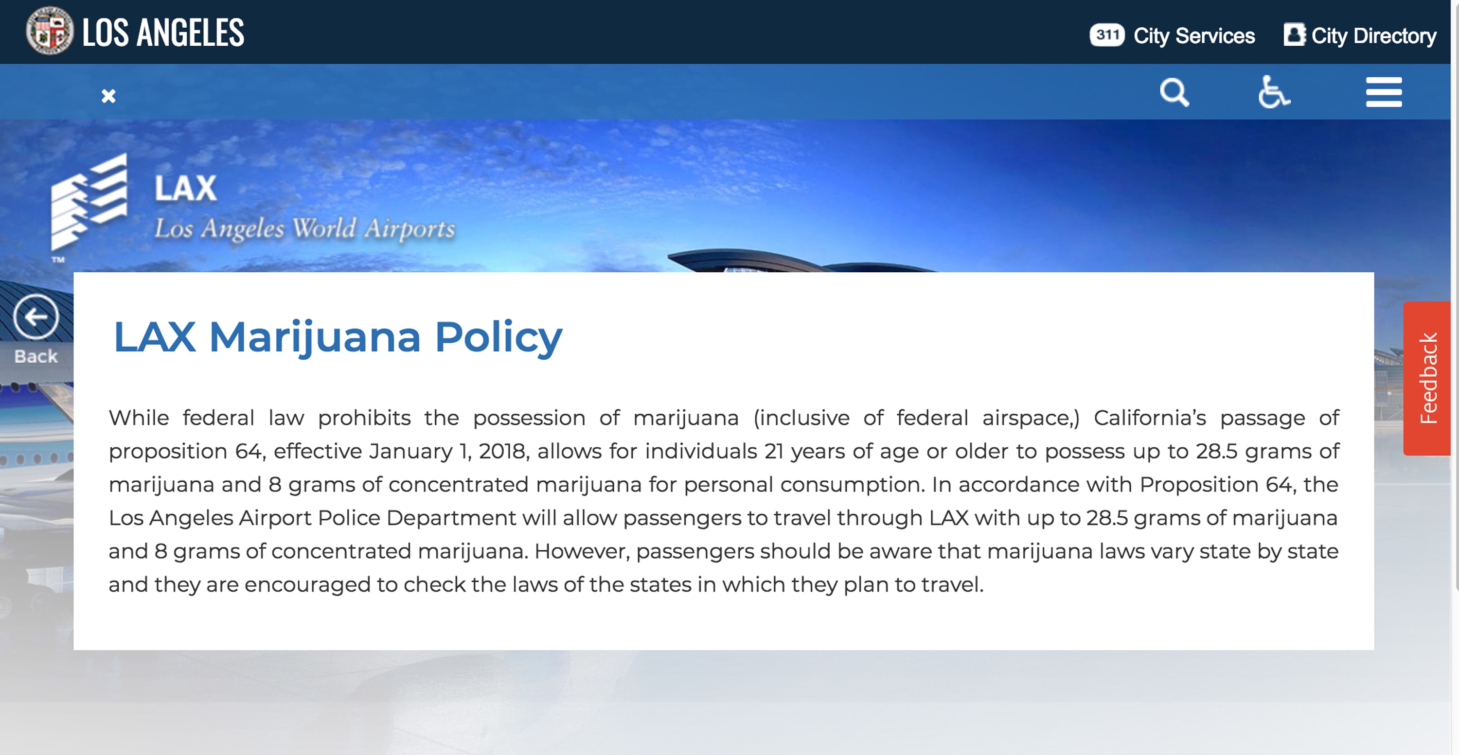 Screenshot of LAX Marijuana Policy