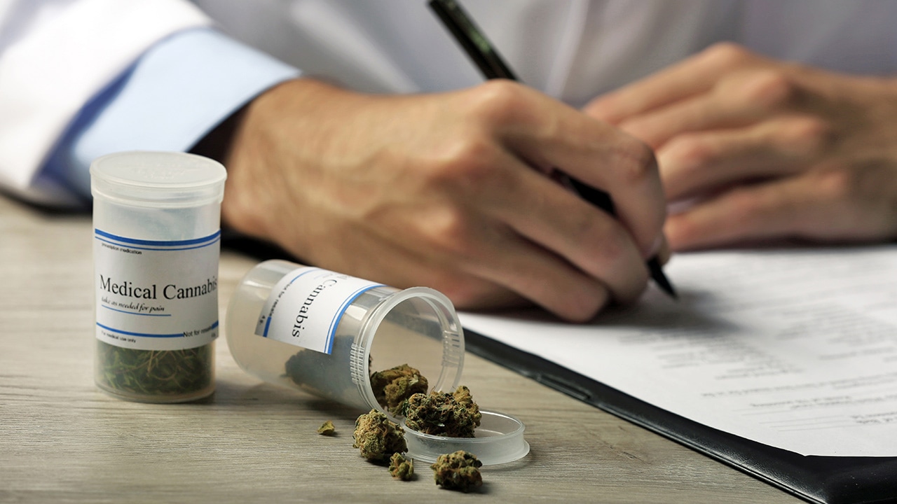 Photo of doctor writing a prescription for medical marijuana