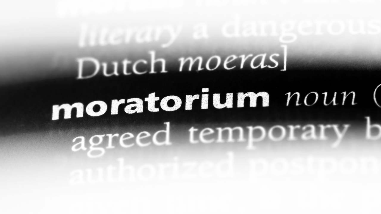 Photo of the word "moratorium" from the dictionary