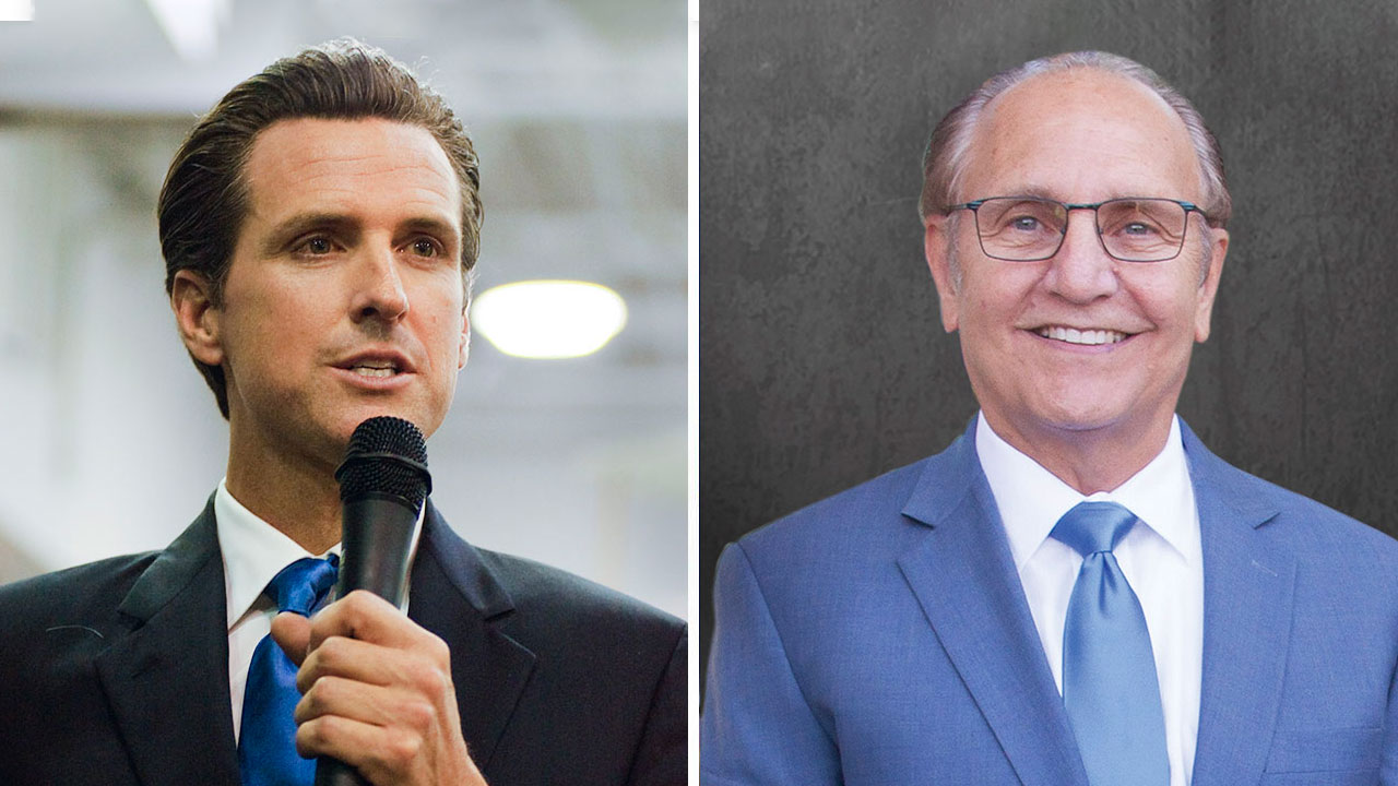 composite images of Gavin Newsom and Lee Brand