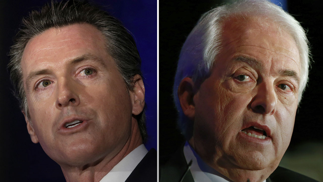 Portraits of Gavin Newsom and John Cox