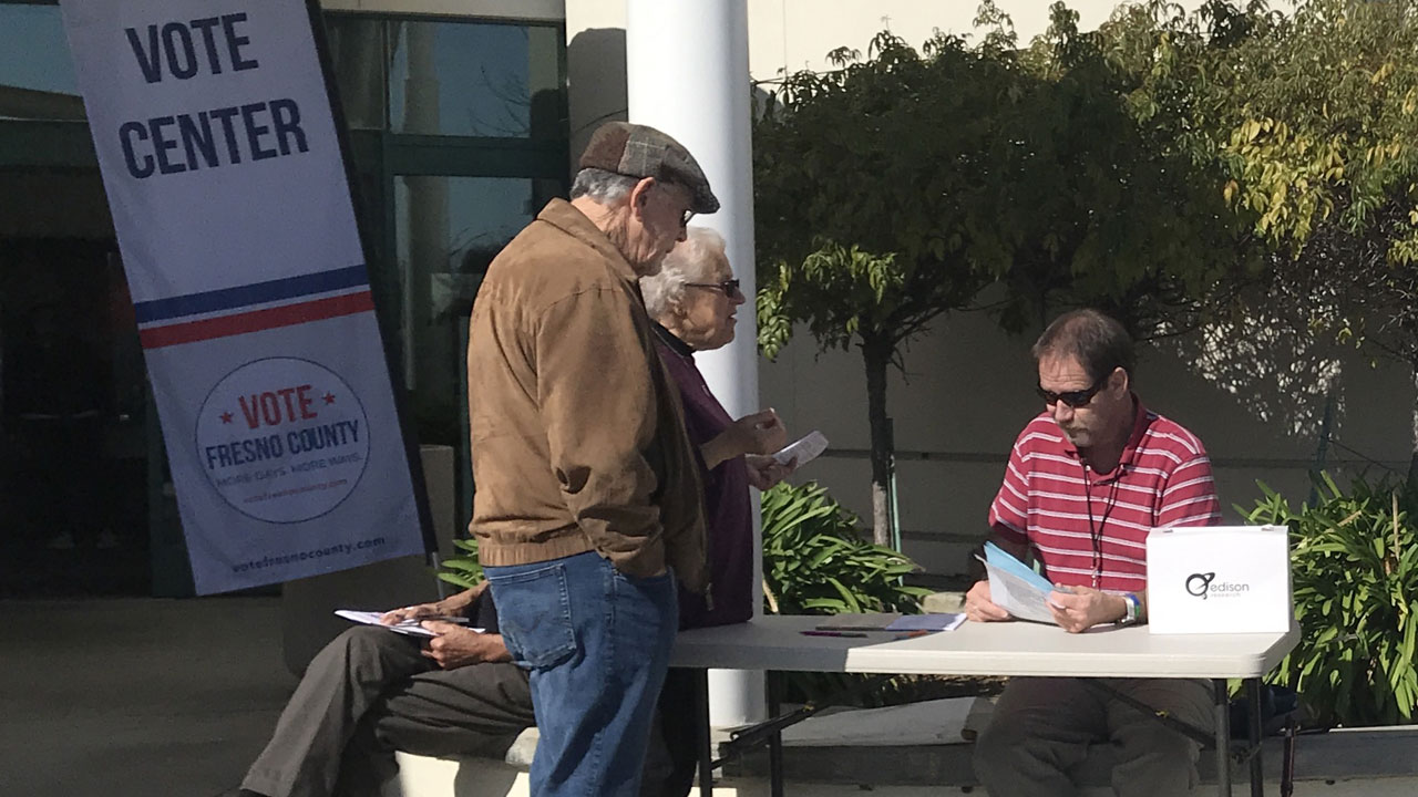 Photo of Pacific Research at a voting center in Fresno