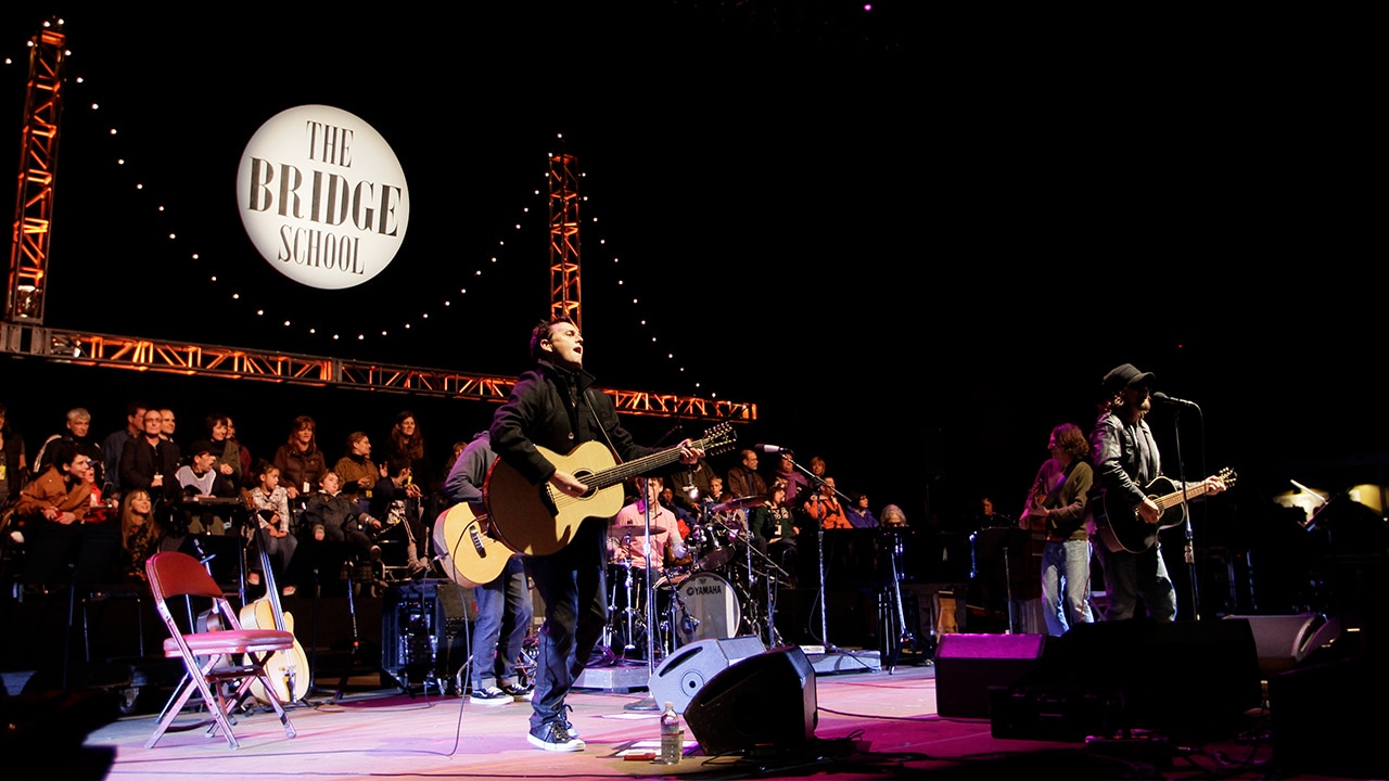 Photo of Pearl Jam performing during the Bridge School Benefit concert