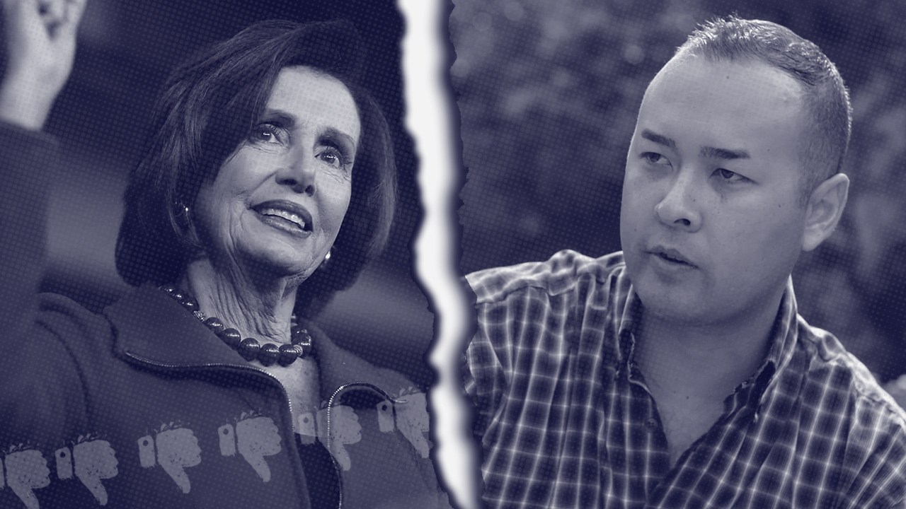 Photo combo of Nancy Pelosi and Andrew Janz