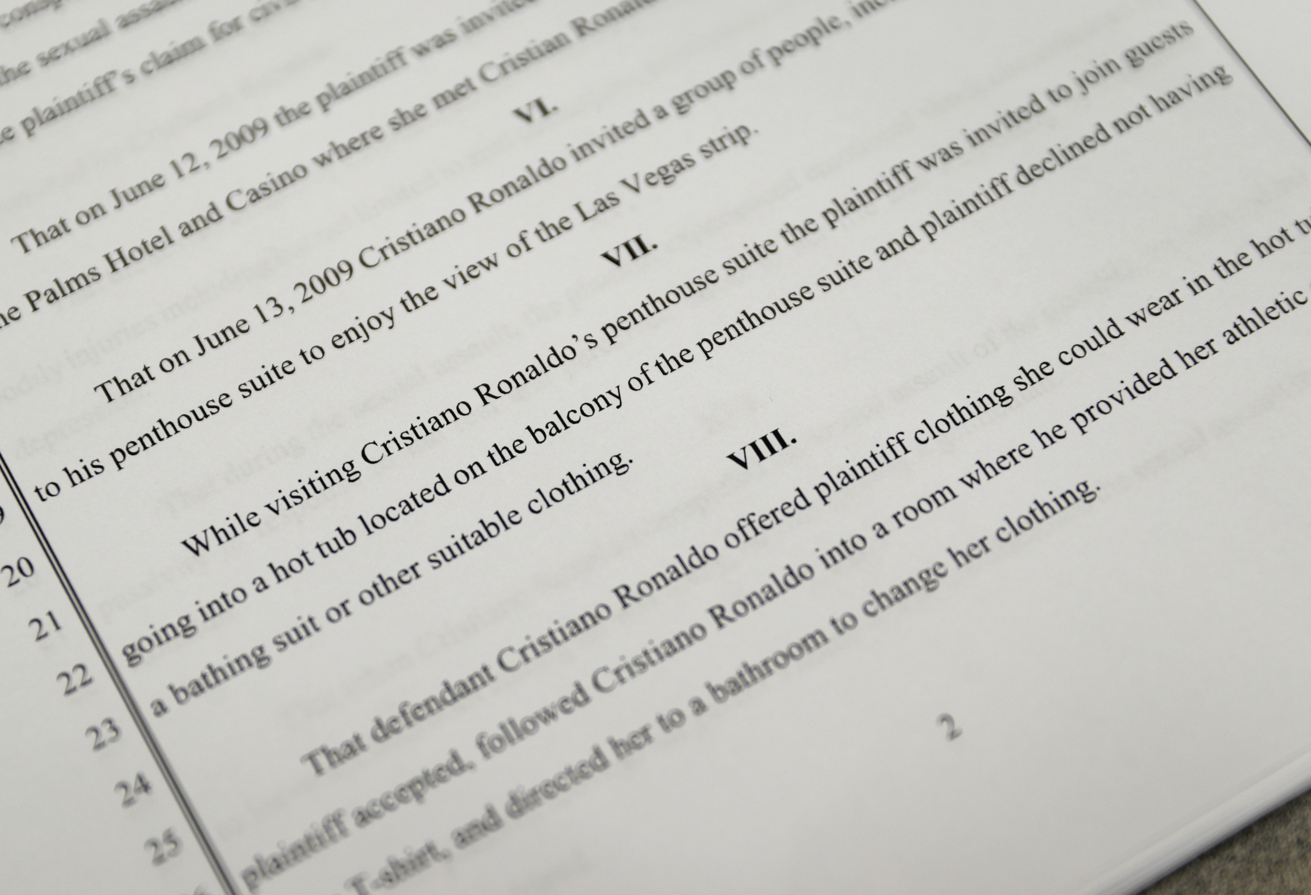 Photo of court document laying out allegations against Cristiano Ronaldo