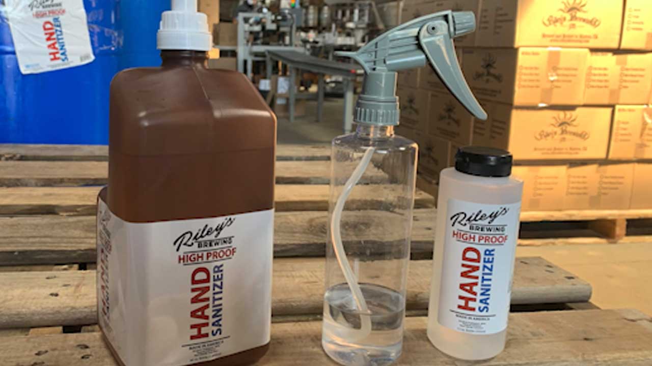 Examples of Riley's Brewing hand sanitizer products