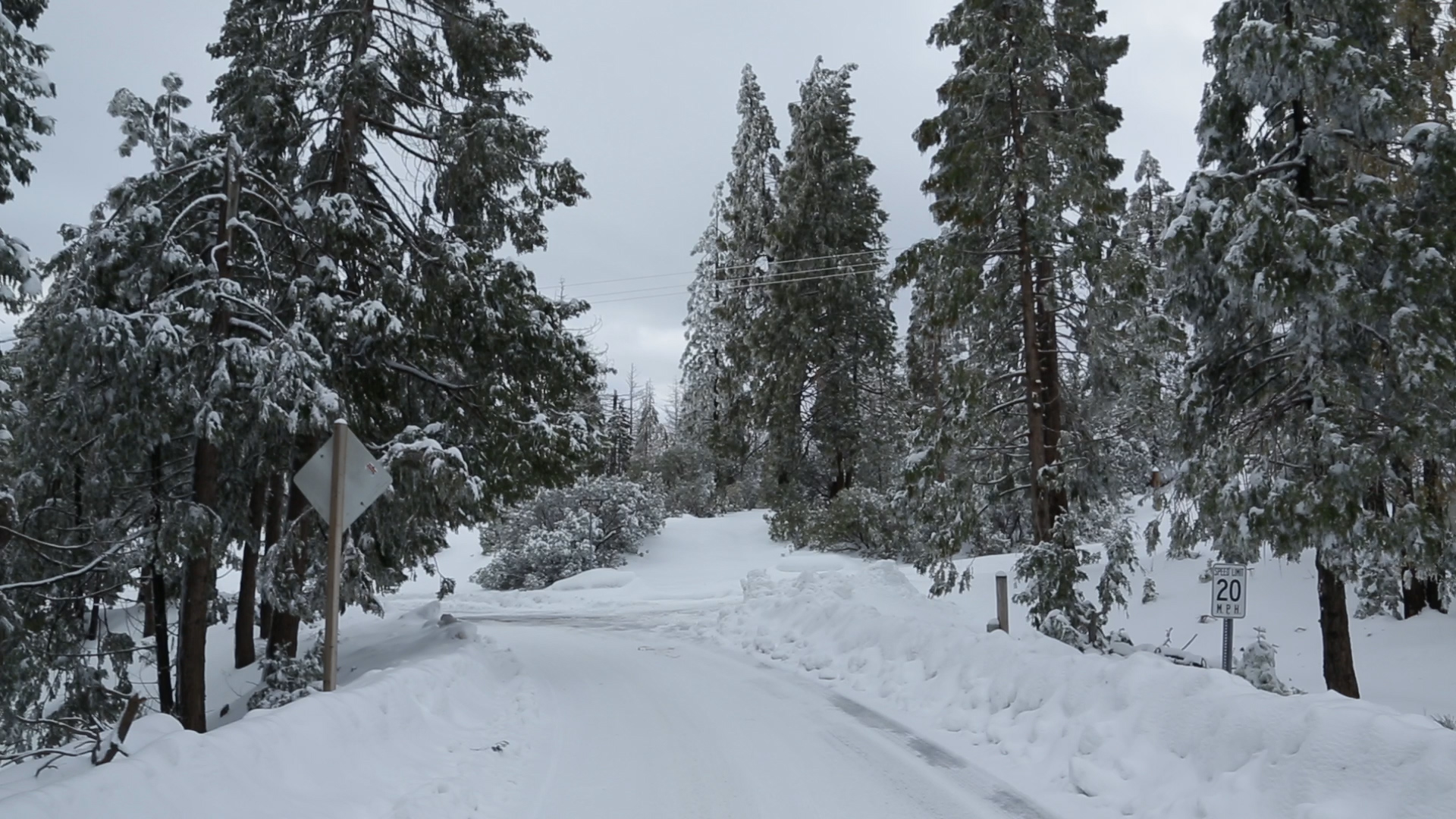 Photo of snow on Highway 168 below Shaver Lake
