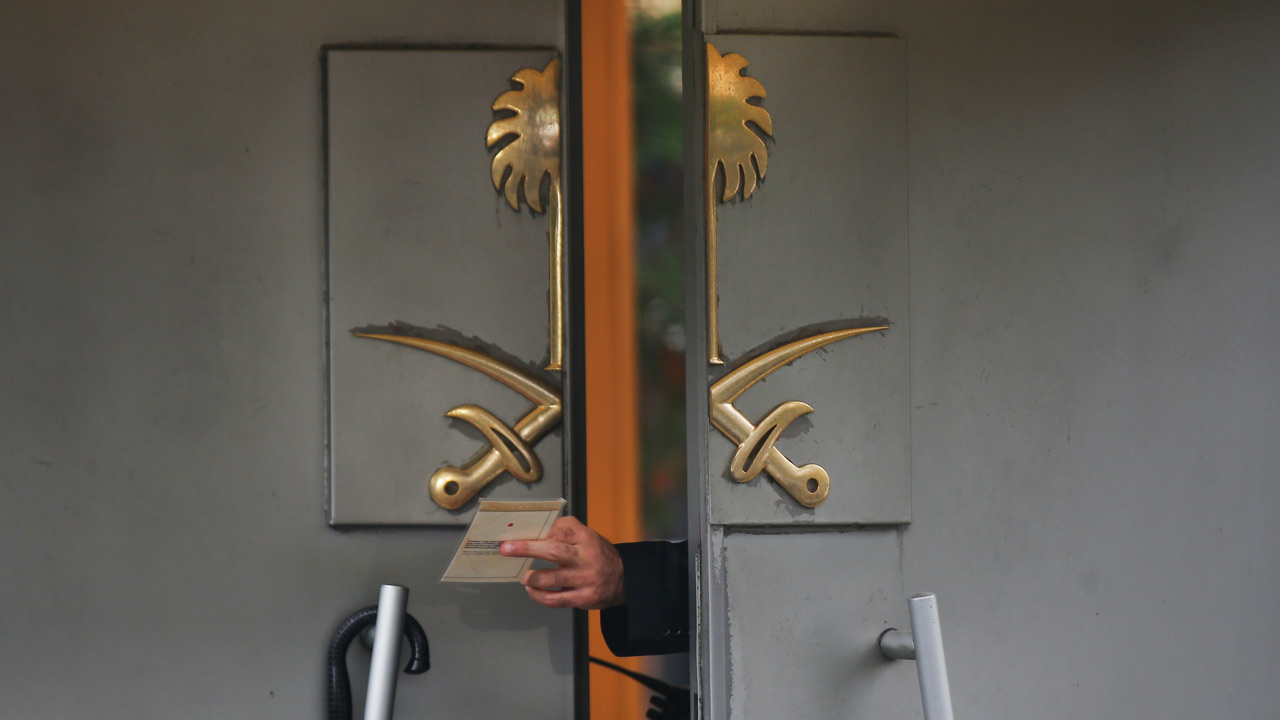 Photo of a security document being passed at the Saudi consulate in Istanbul, Turkey