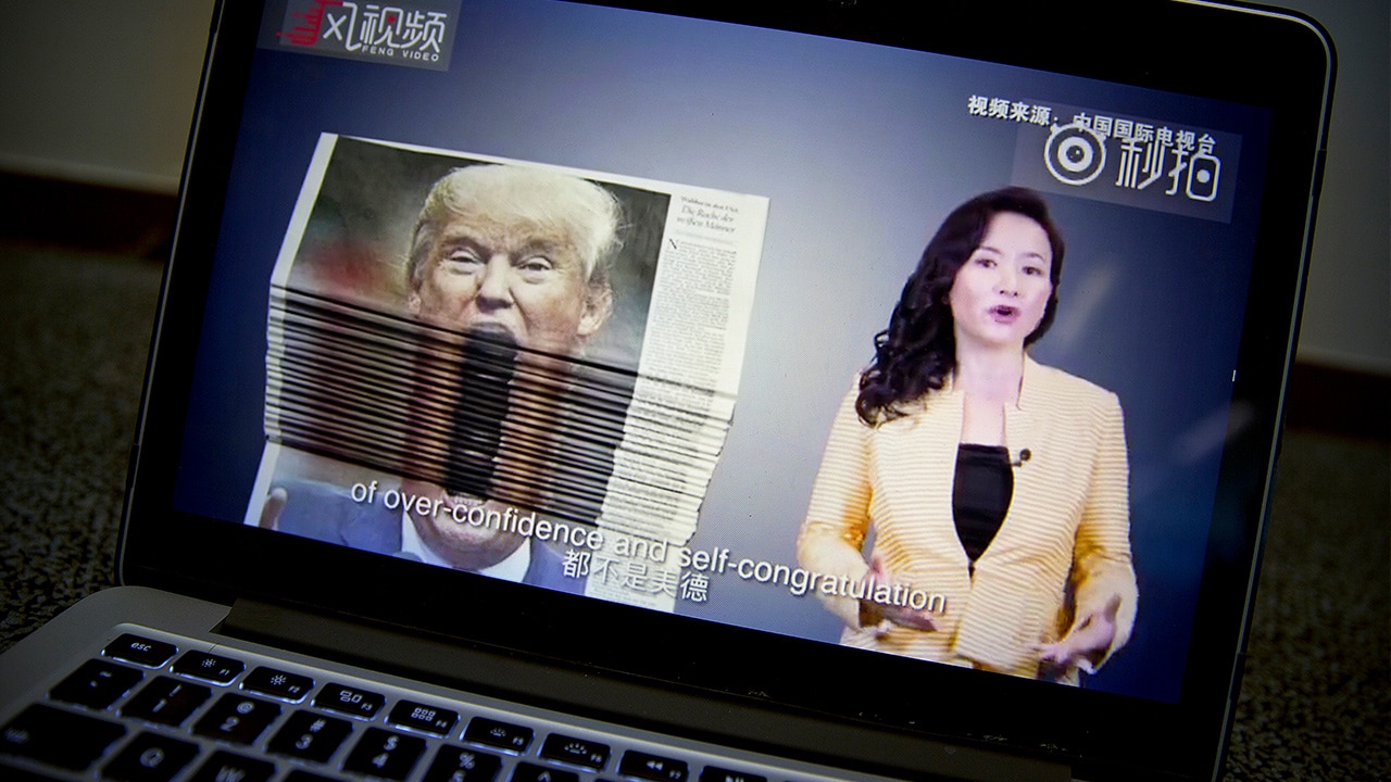 Photo of an online video about U.S.-China trade tensions produced by China's state television broadcaster