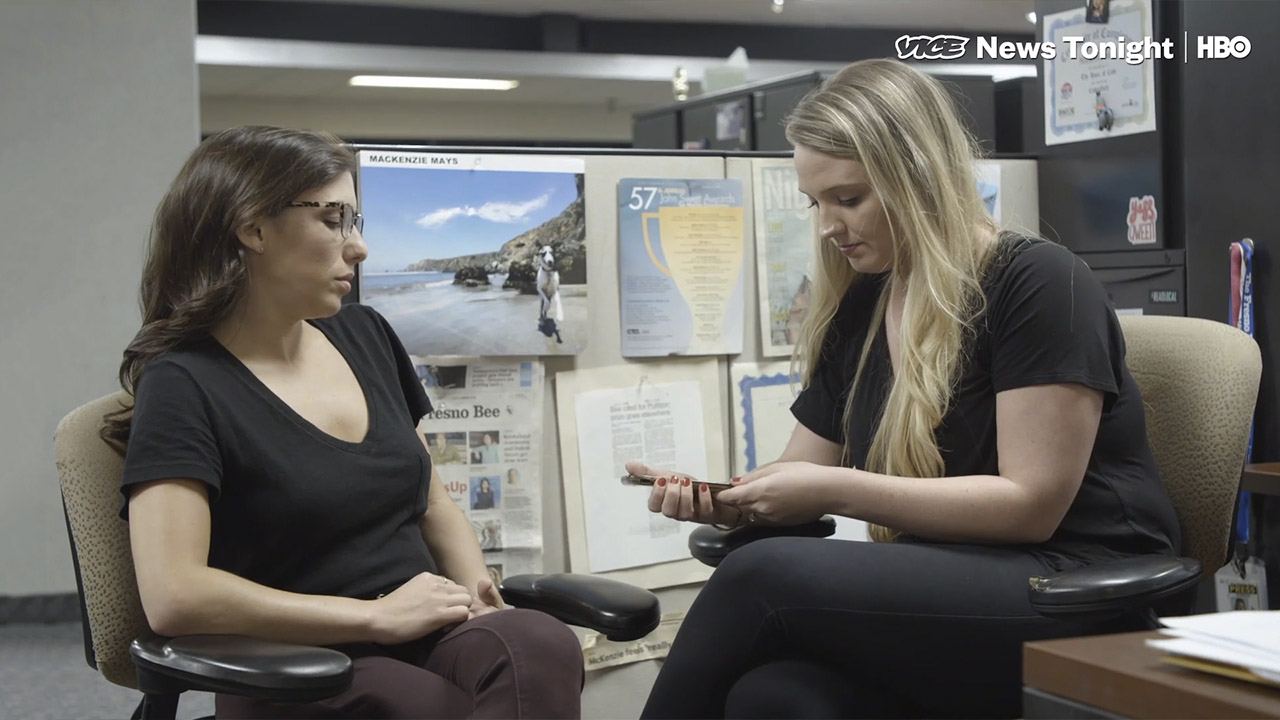 Photo of Alexandra Jaffe and Mackenzie Mays talking