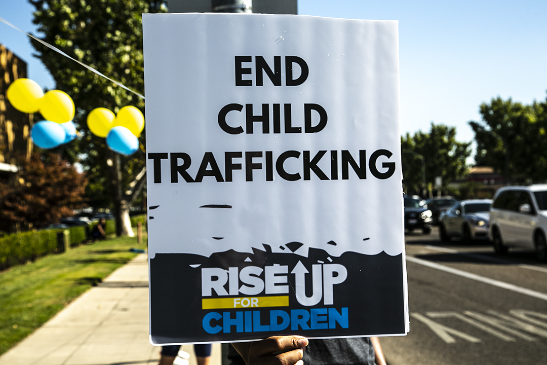 Photo of End Child Trafficking sign at a rally in Fresno, California