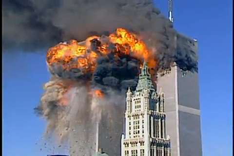 Photo of World Trade Center during 9/11 terrorist attacks