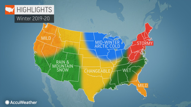 Forecast map for winter weather in the United States 2019-20