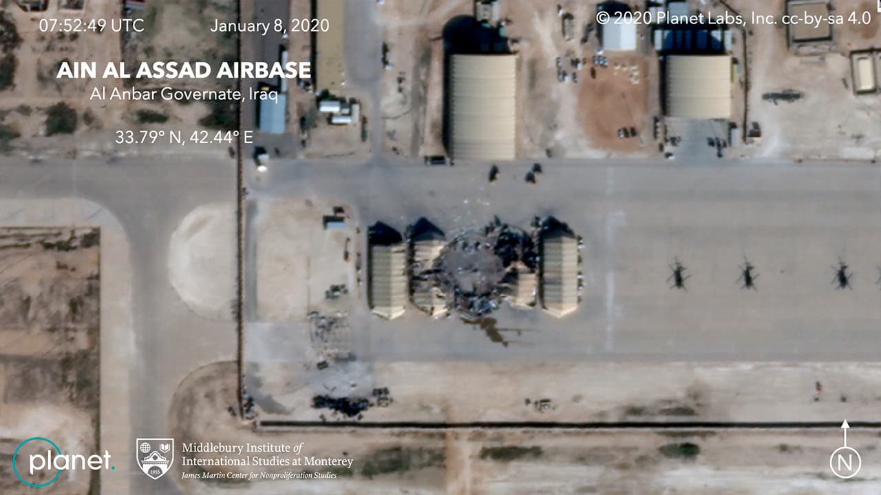Photo of the damage caused from an Iranian missile strike at the Ain al-Asad air base in Iraq