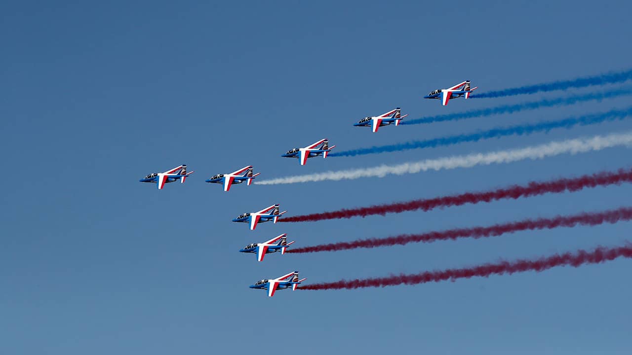 Photo of Alpha jets flying during the Paris Air Show