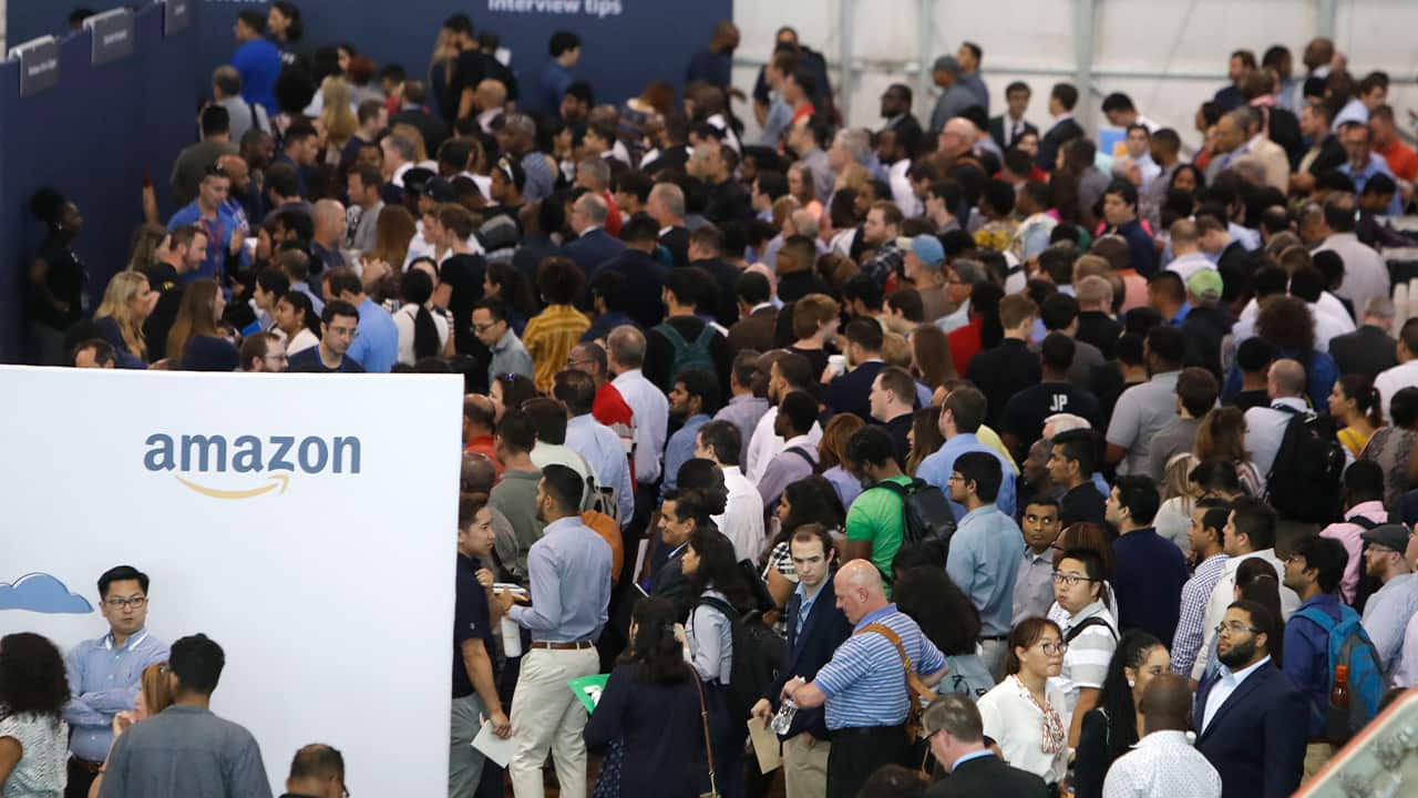 photo of job seekers at Amazon job fair in Dallas, Texas
