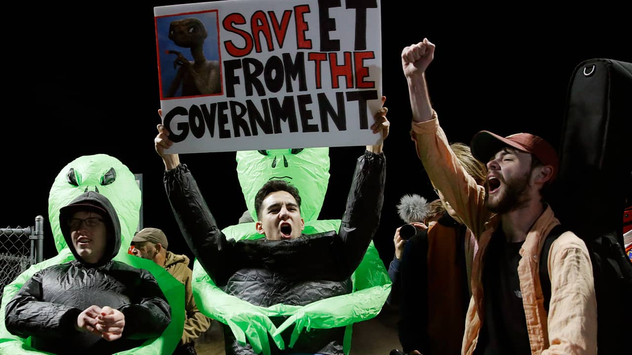 Photo of people chanting near Area 51