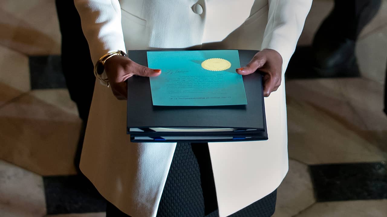 Photo of the articles of impeachment against President Donald Trump 