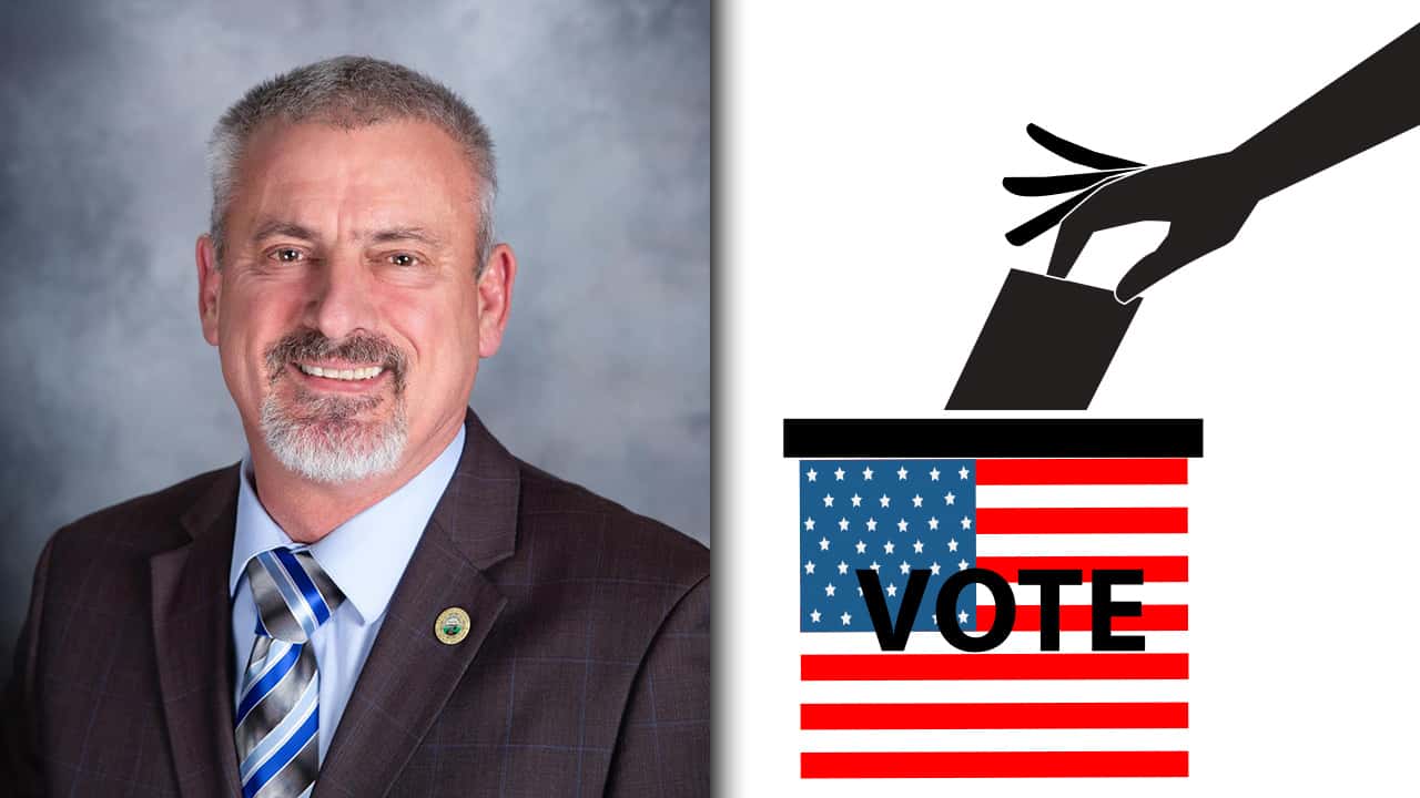 Side by side images of resigned Central Unified trustee Richard Atkins and a 2020 ballot box